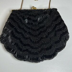 Vintage Beaded Shell Evening Clutch Great Gatsby Flapper Kissing Lock Bag Purse